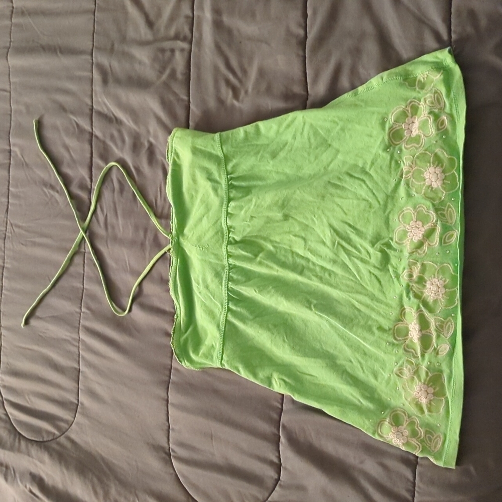 Green with white flower design top